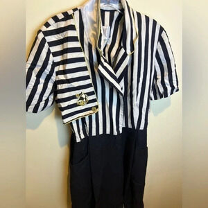 Sabino Black and White Sailor Romper Vintage Gold Barbie Classy Striped Nautical